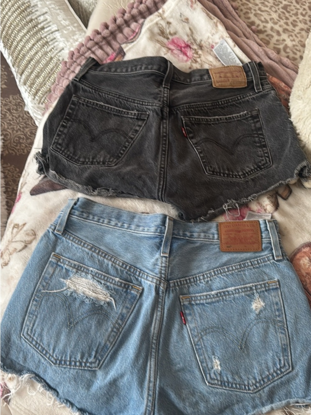 Levi's Women's Cutoff Denim Shorts in Black and Light Blue